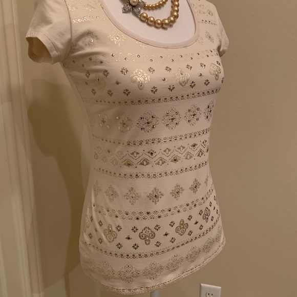 WHBM Cream with Metal Gold Embellishments Top NWT - Picture 4 of 6